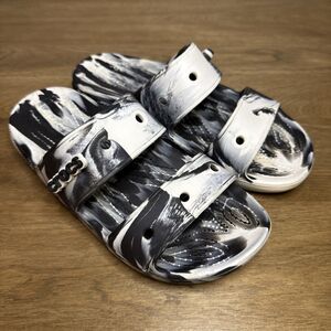 Crocs Classic Marbled Tie Dye Sandals Black White W7 M5 Slides 207701 Comfort